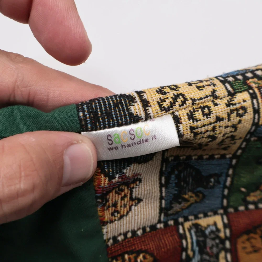 Sacsoc Friendly Felines Cat Tapestry‎ Plastic Bag Holder Green Vintage Organizer